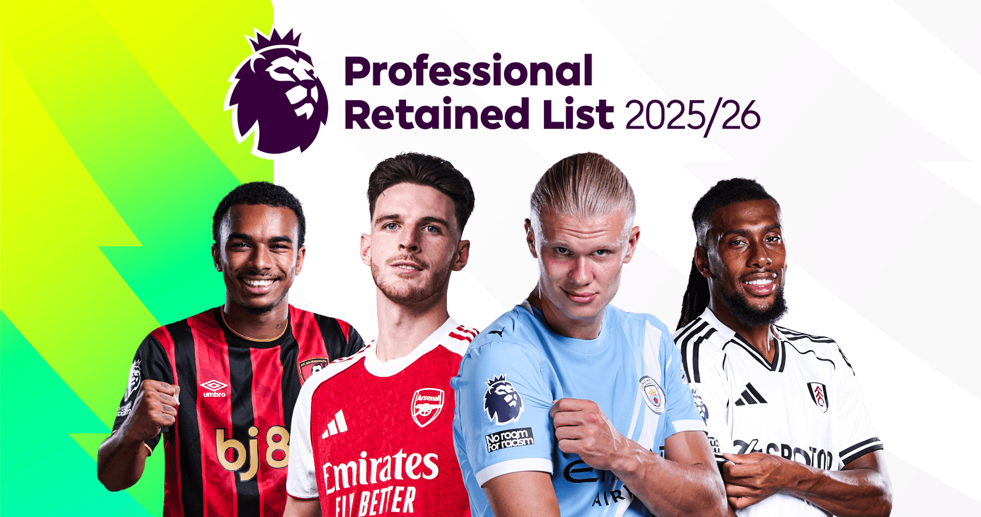 Four football players posing for Premier League retained list