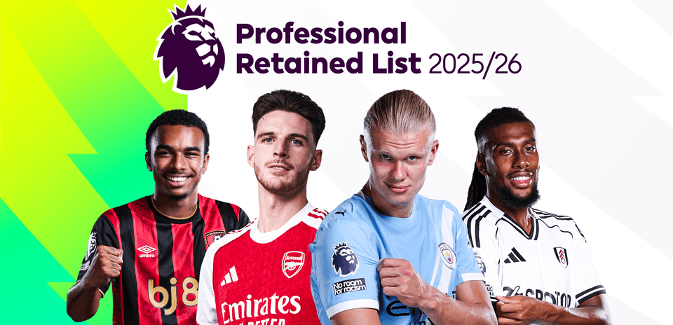 Four football players posing for Premier League retained list