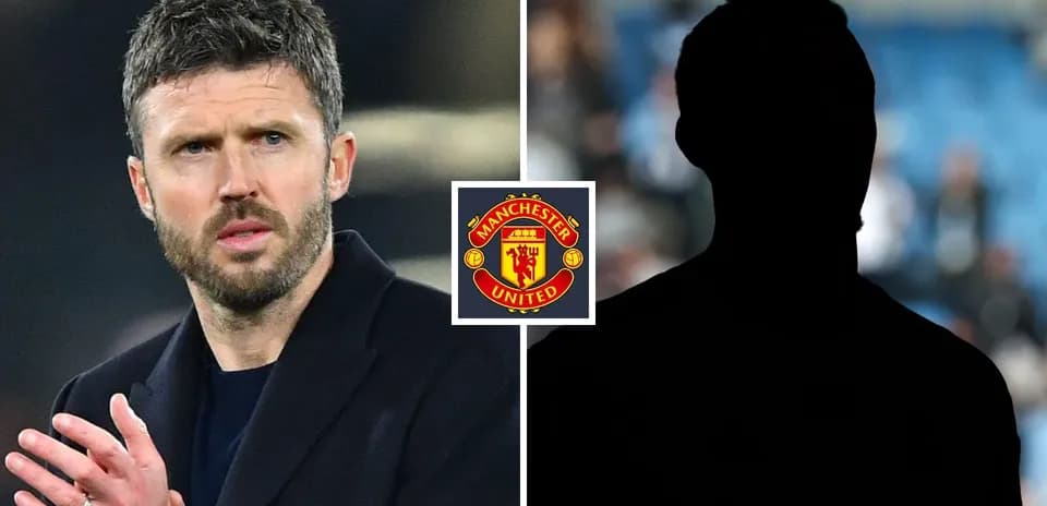 Michael Carrick with Manchester United logo in background