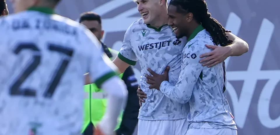 Cavalry FC players celebrating a goal during match