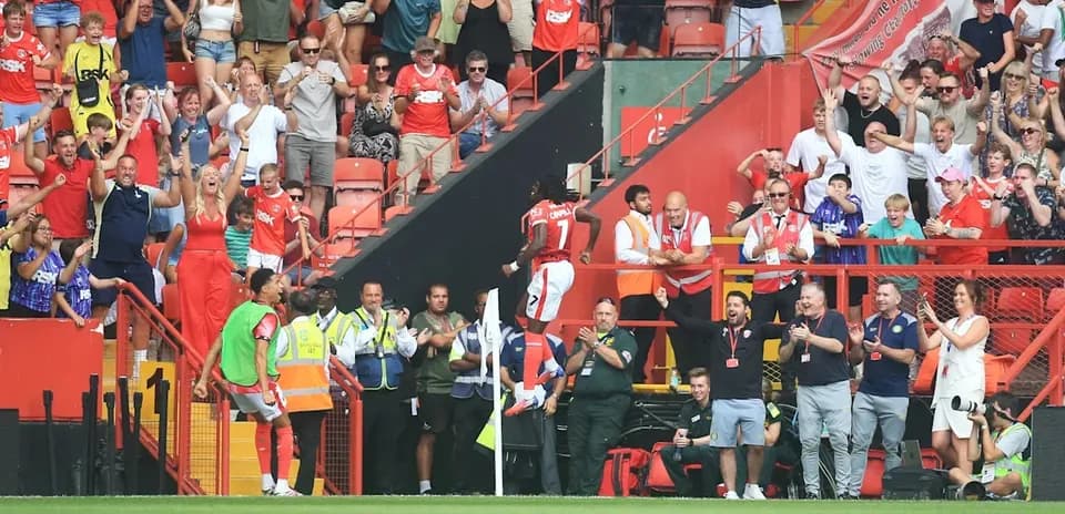 Fans celebrating a goal during a match