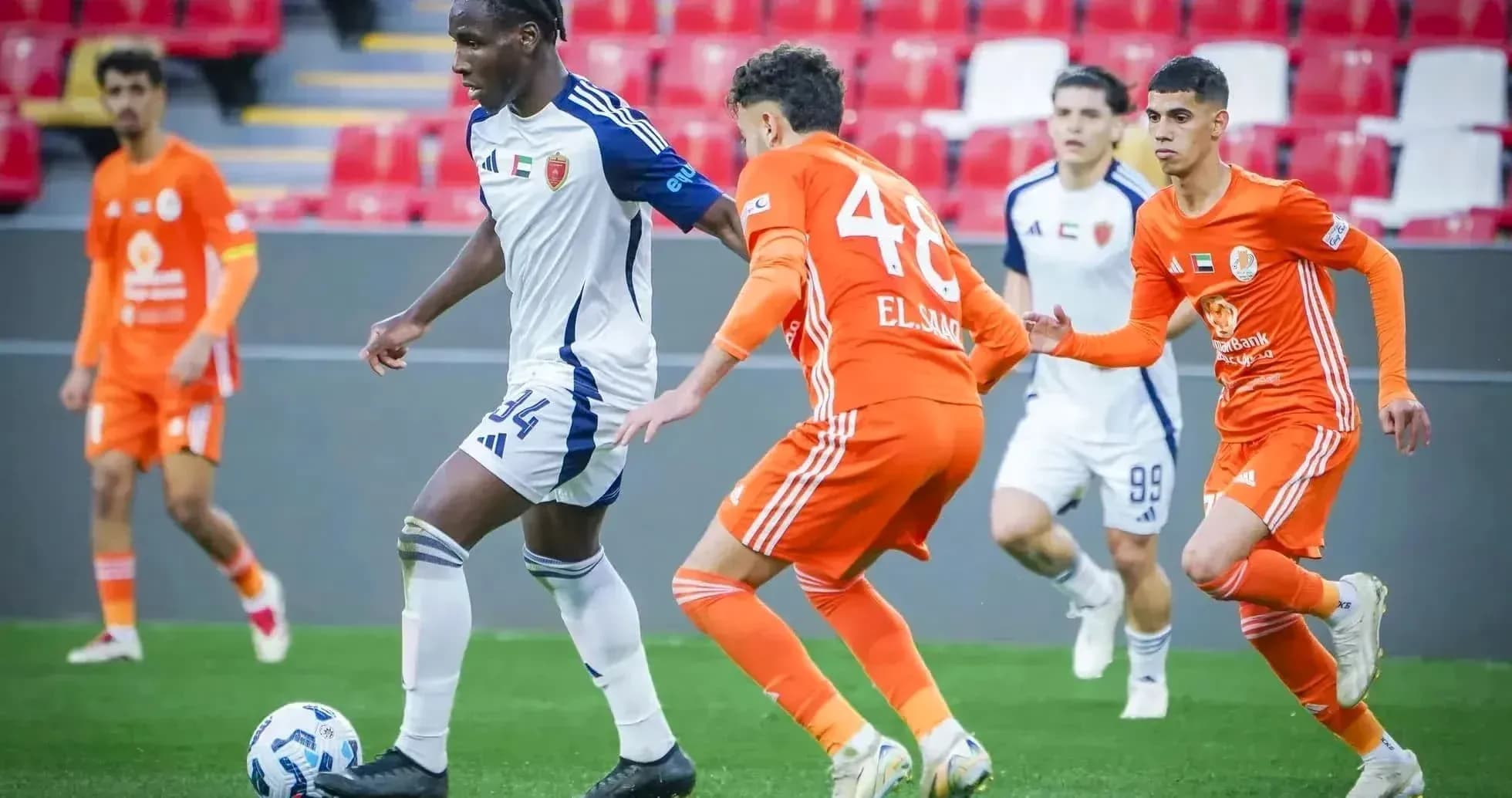 Shabab Al-Ahli Dubai U23 player dribbling the ball