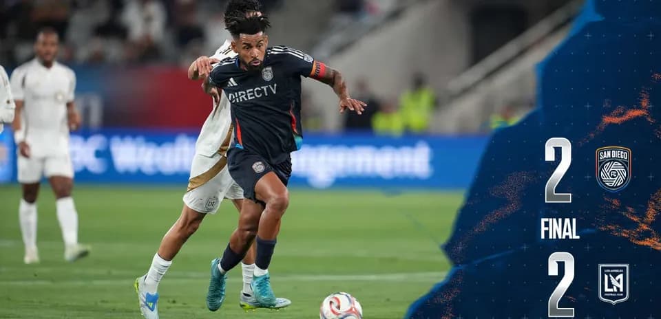 Los Angeles FC player competing against San Diego player