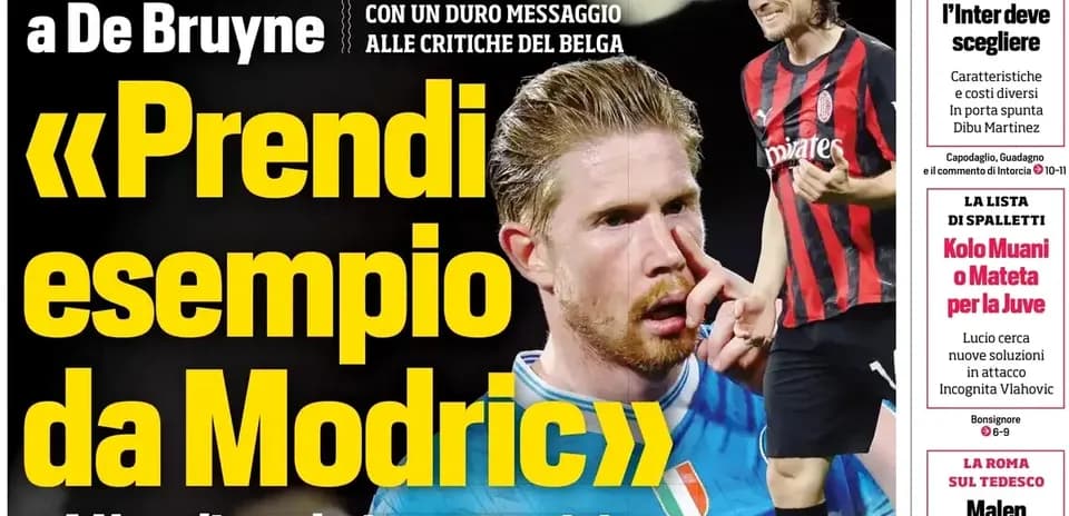 Headline featuring De Bruyne and Modric in sports article