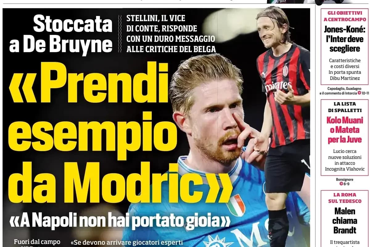 Headline featuring De Bruyne and Modric in sports article