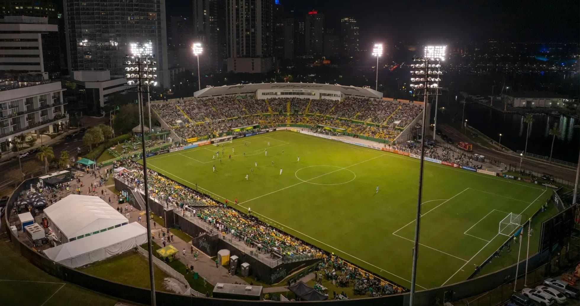 Tampa Bay Rowdies match in stadium at night