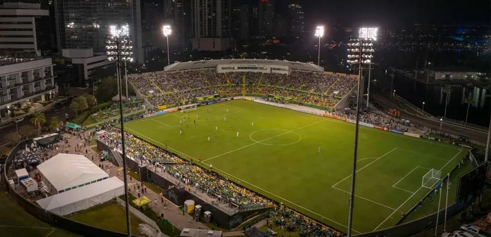 Tampa Bay Rowdies match in stadium at night