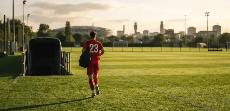 Player in red kit walking off the field