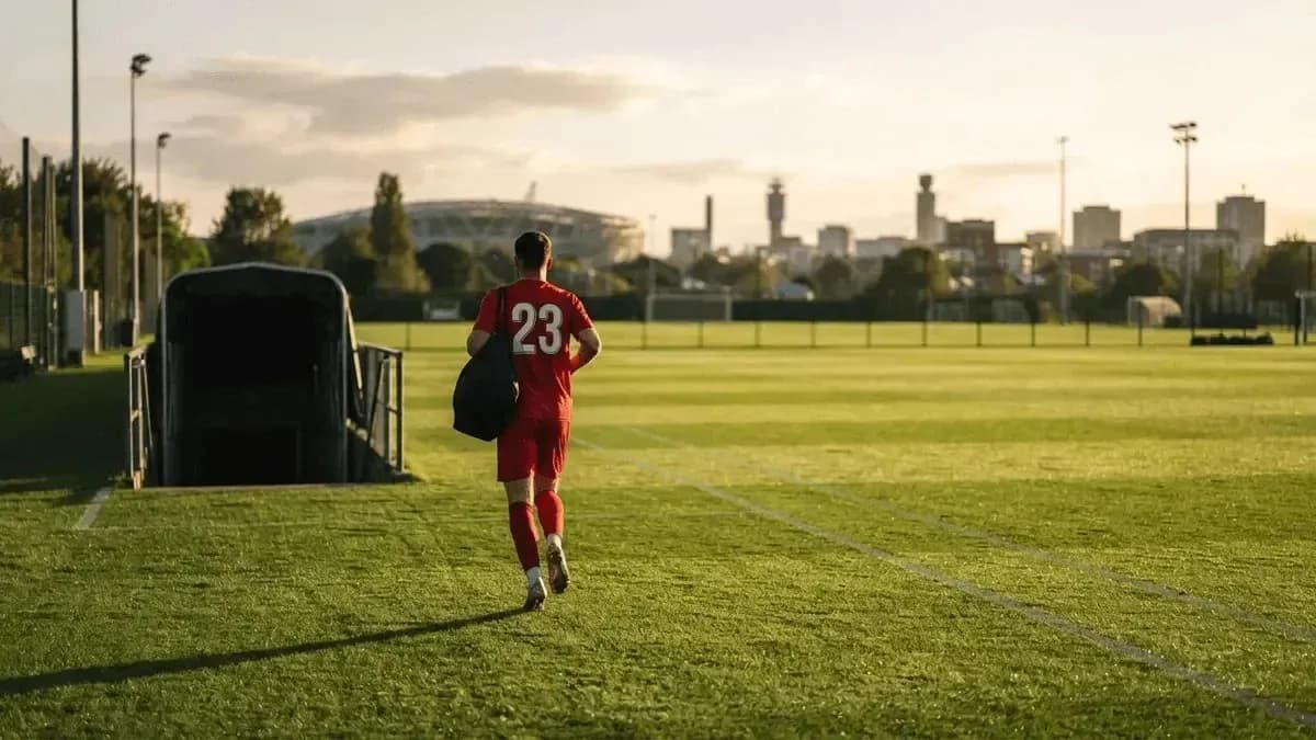 Player in red kit walking off the field
