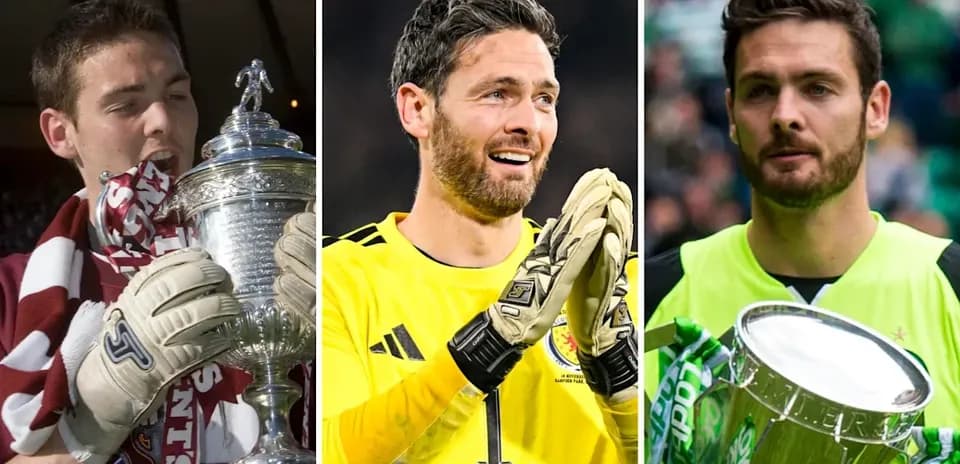 Three goalkeepers holding trophies in celebration