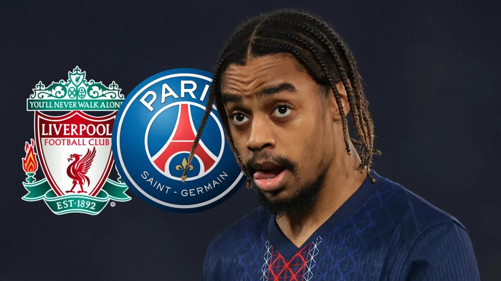 Player in PSG kit with Liverpool and PSG logos