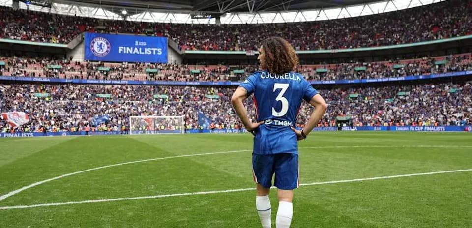 Player in Chelsea kit at Wembley Stadium during final