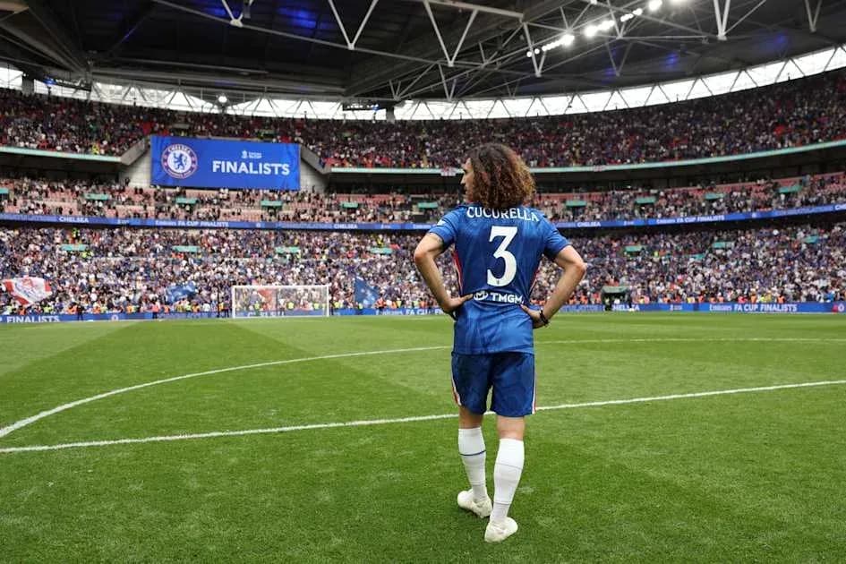Player in Chelsea kit at Wembley Stadium during final