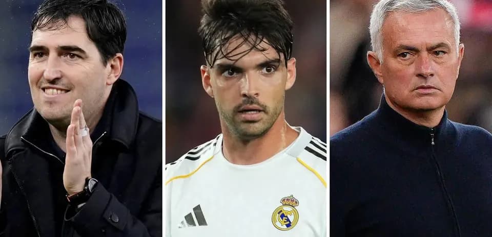 Three football figures in separate portraits