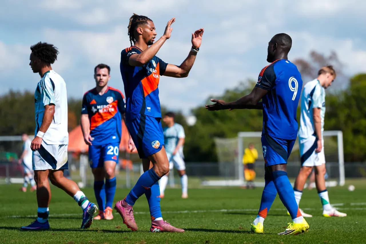 FC Cincinnati II players celebrating during match