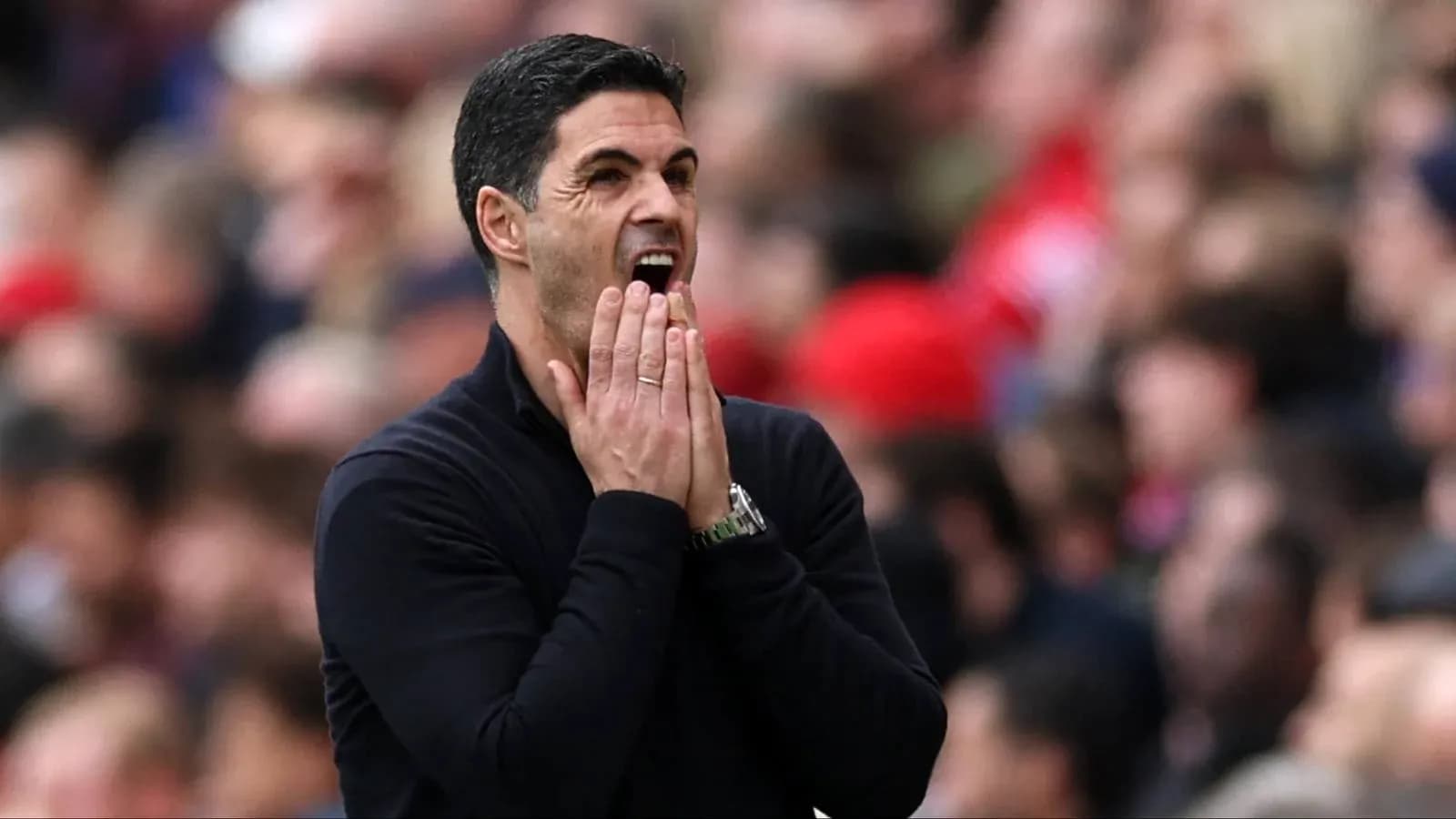 Manager gesturing during a match on the sidelines