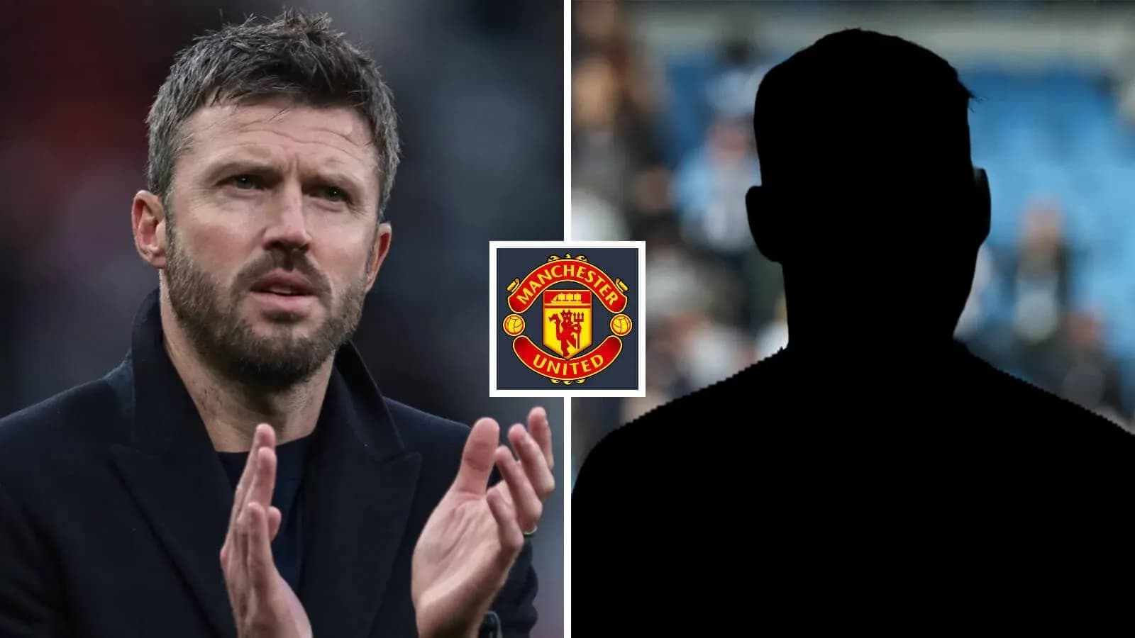 Coach gesturing with Manchester United logo backdrop
