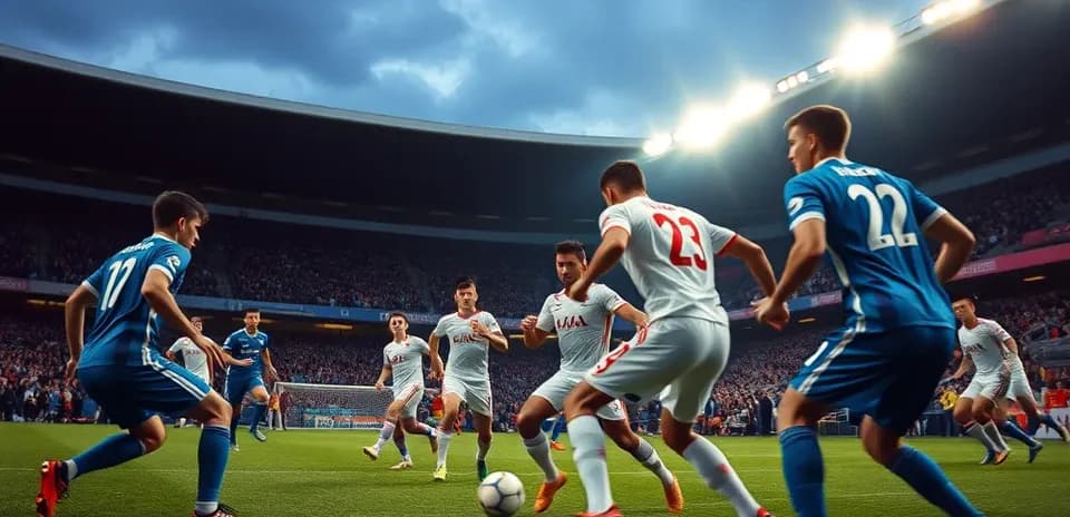 Players competing for the ball during match