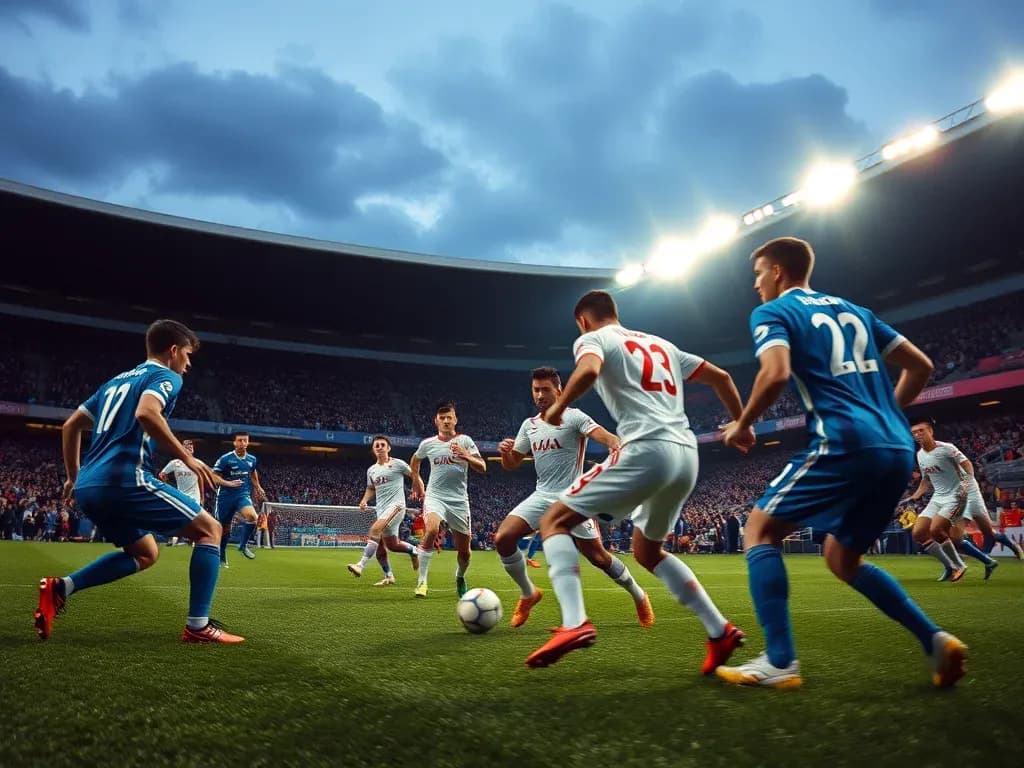 Players competing for the ball during match