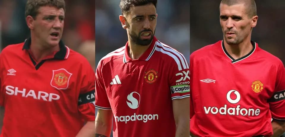 Three Manchester United captains in red jerseys