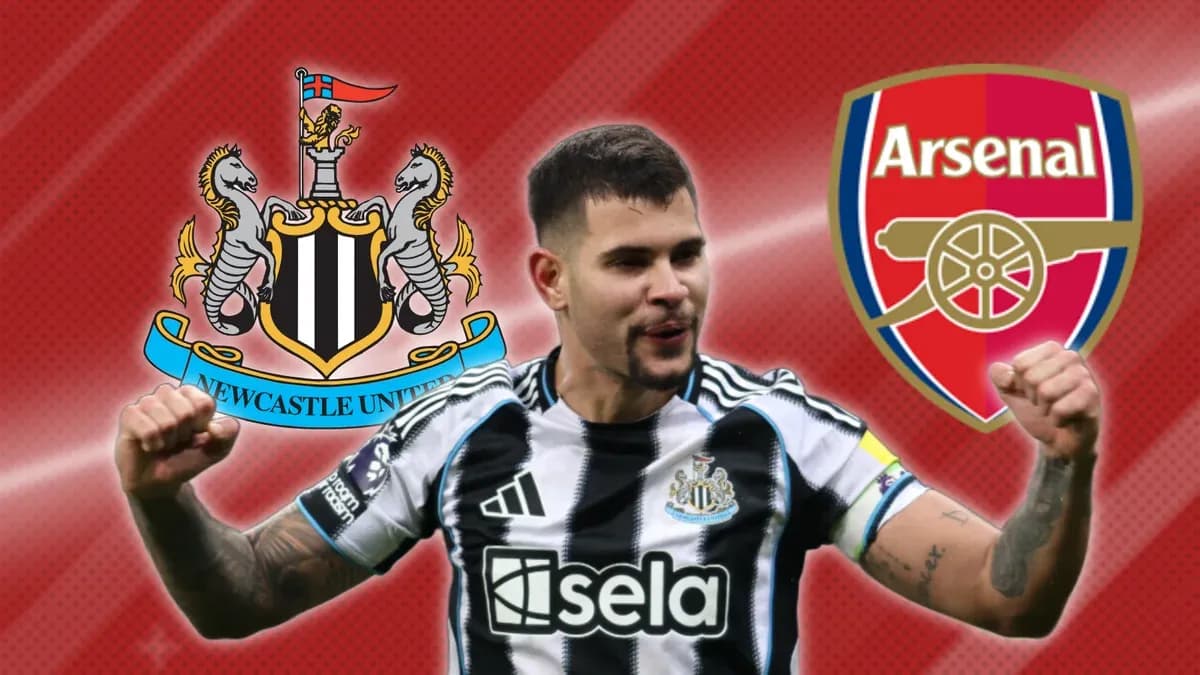 Newcastle player celebrating with team logos in background