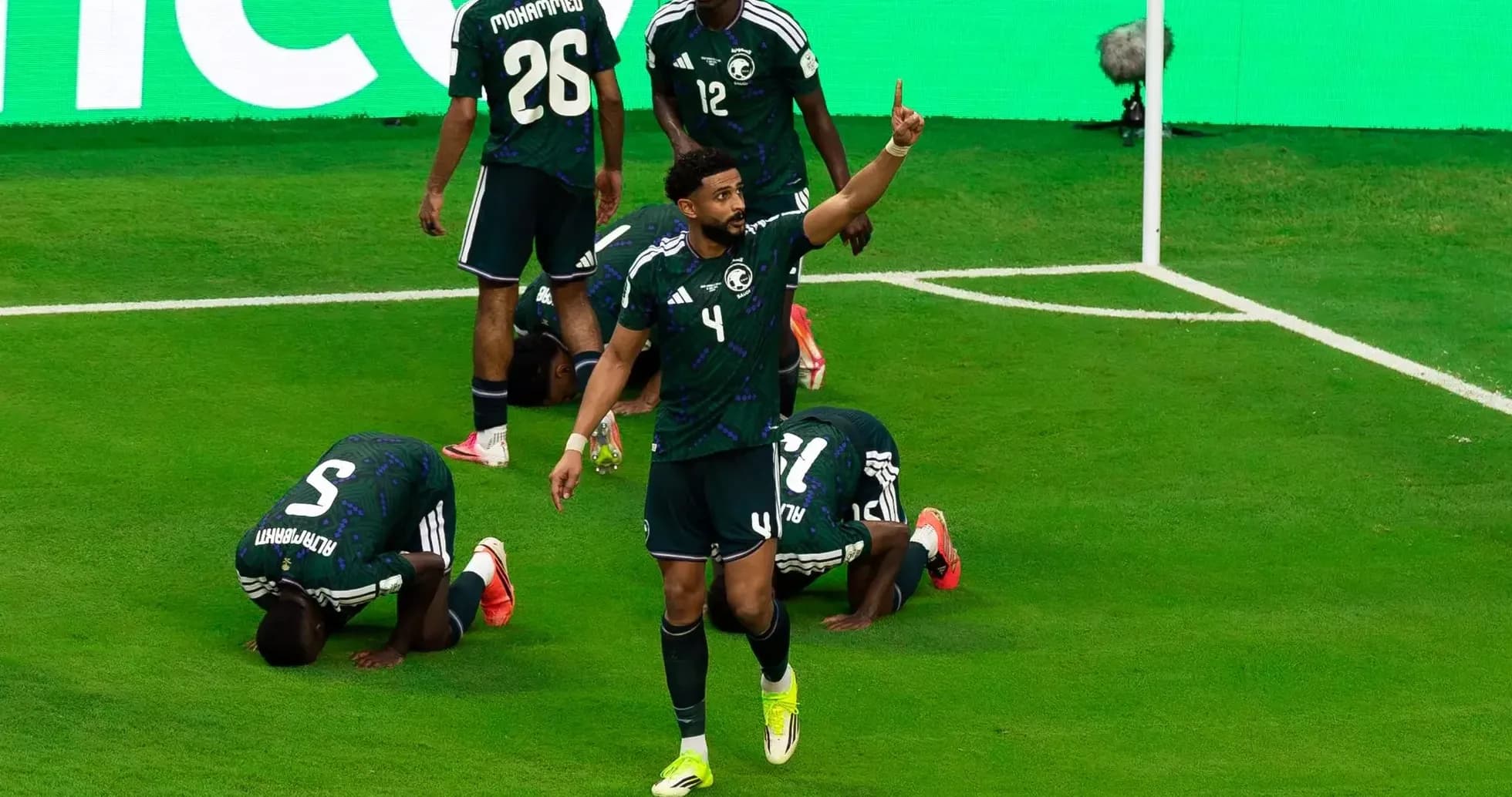 Saudi players celebrating a goal during match