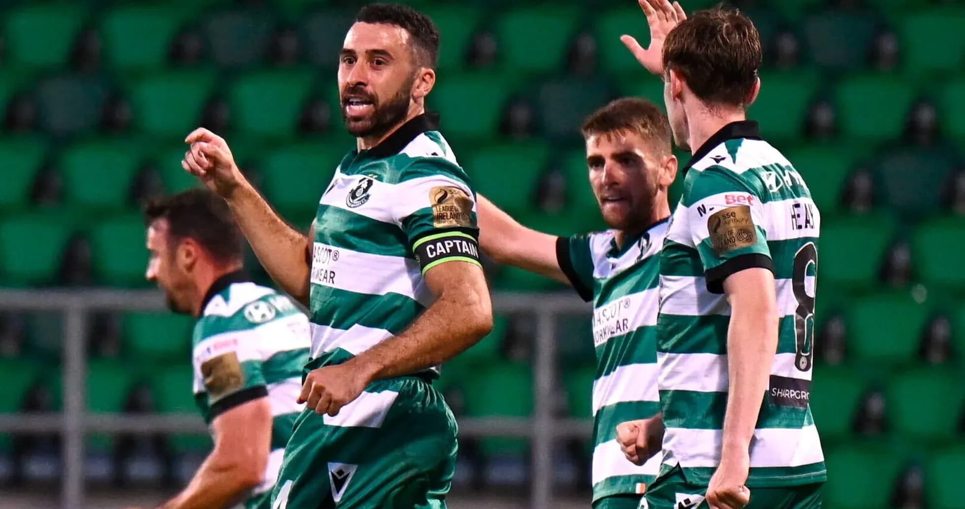 Shamrock Rovers players celebrating a goal