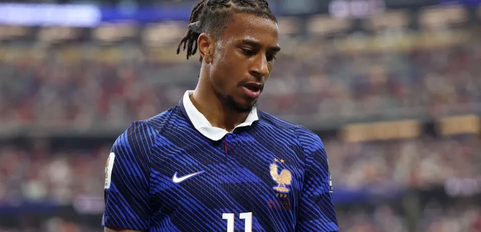 Player in France jersey during match on field