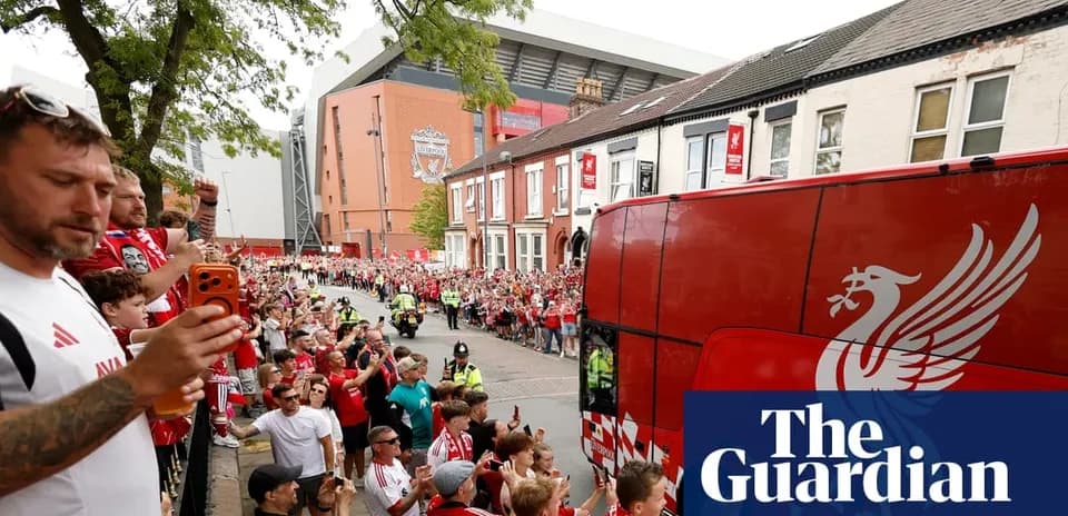Liverpool fans welcoming team bus outside Anfield