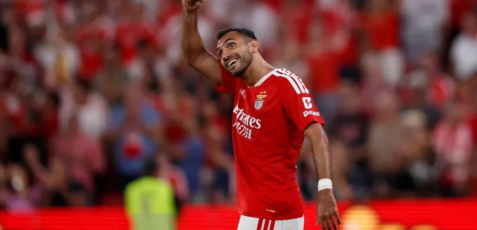Benfica player celebrating during UEFA match