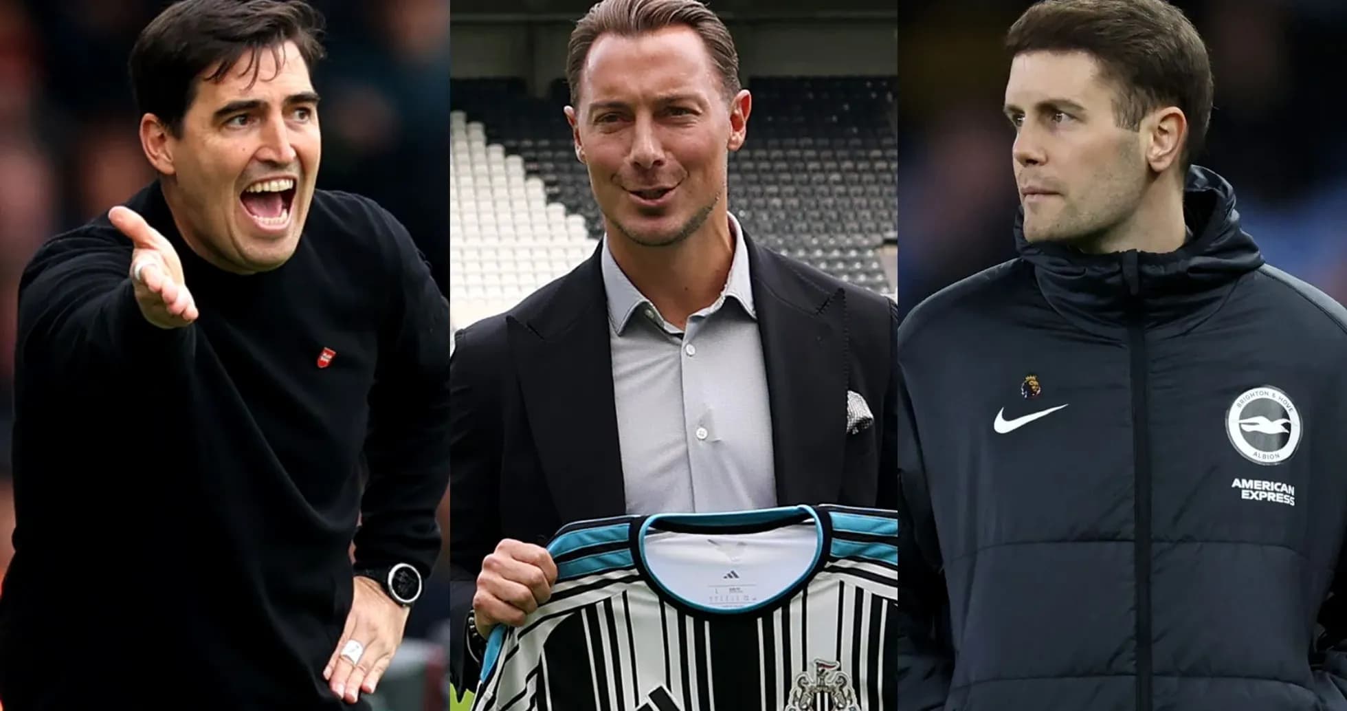 Three football managers posing at events