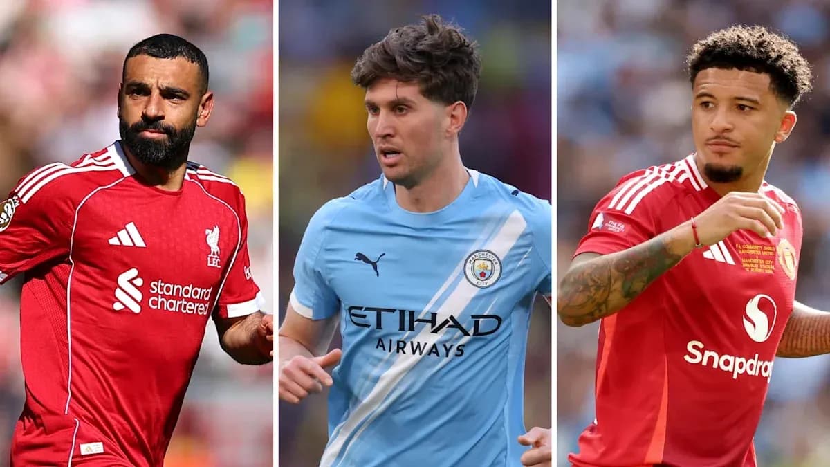 Three football players in their club jerseys