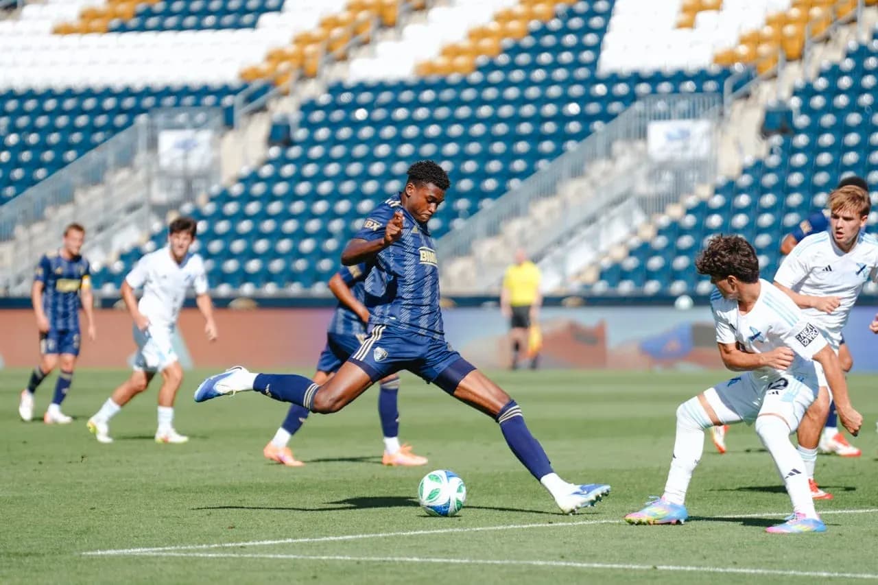 Player shooting during Philadelphia Union II match