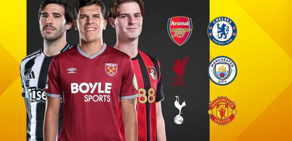 Three football players wearing different club jerseys