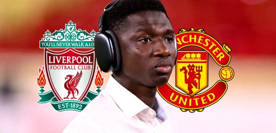Player with headphones in front of club logos