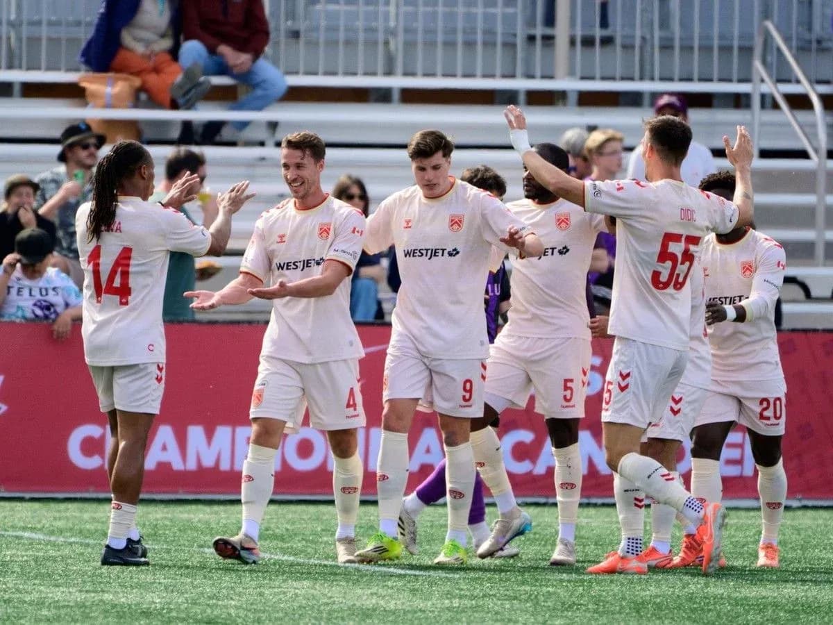 Cavalry FC players celebrating a goal