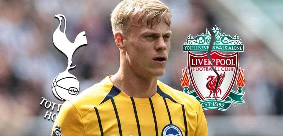 Player in yellow jersey with Tottenham and Liverpool logos