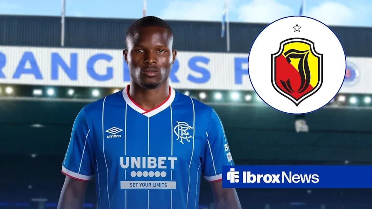 Player in Rangers kit with club logo displayed