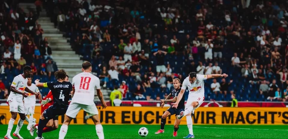 Red Bull Salzburg player taking a shot on goal