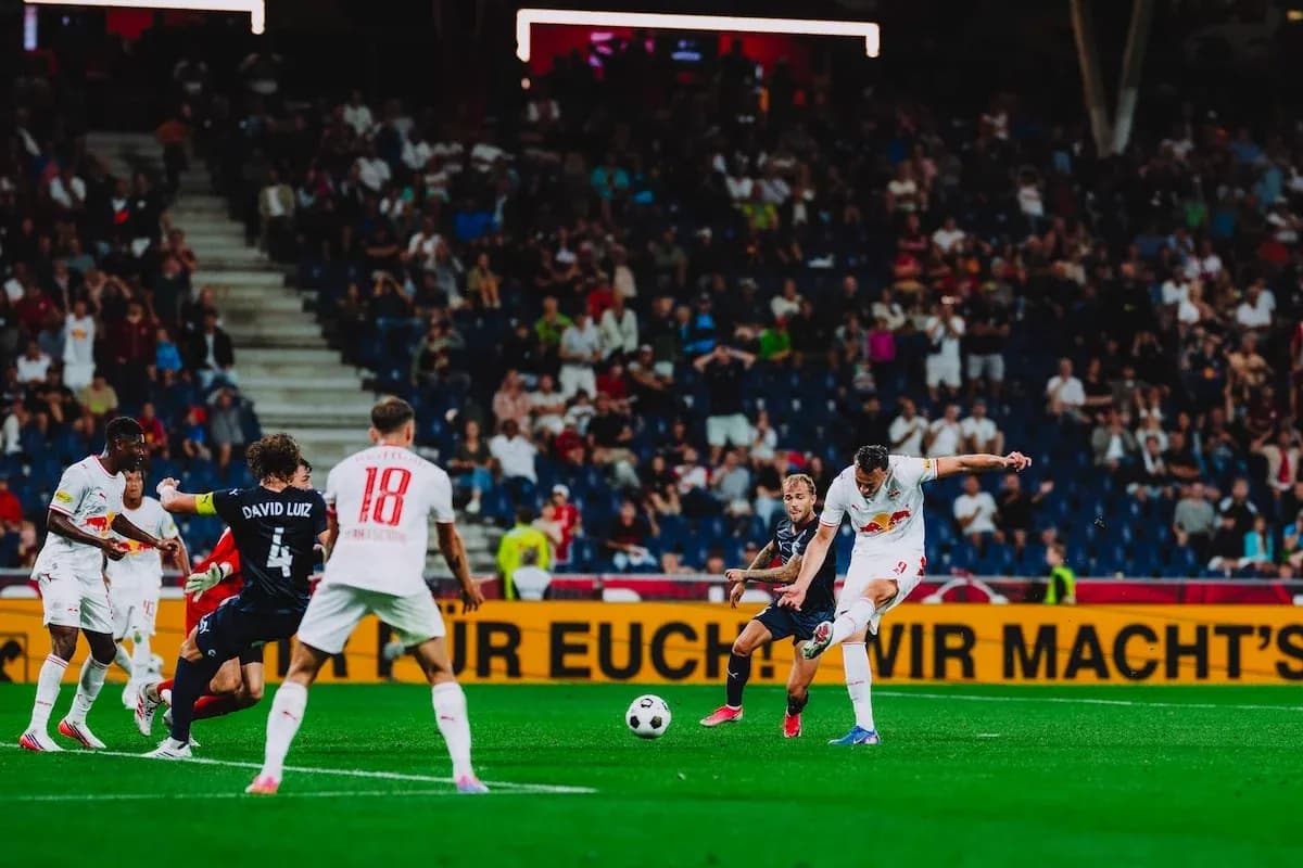 Red Bull Salzburg player taking a shot on goal