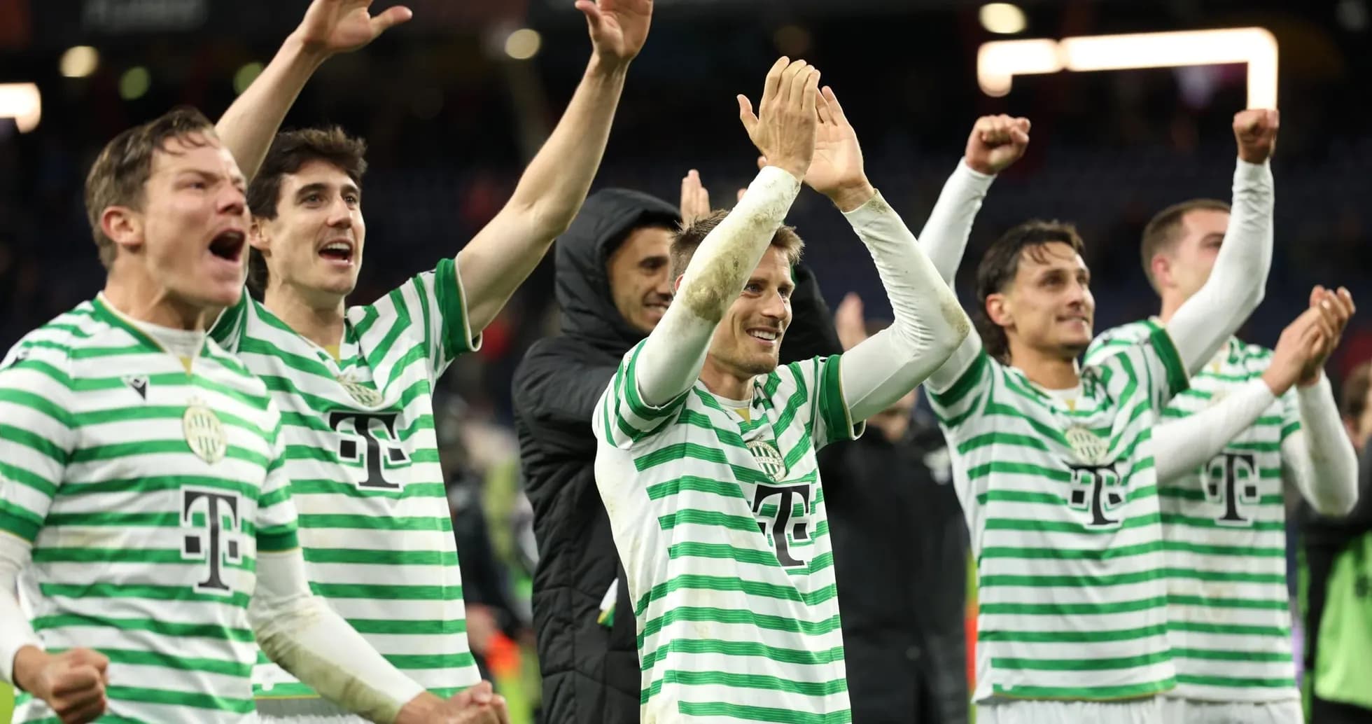 Ferencvarosi TC players celebrating after match