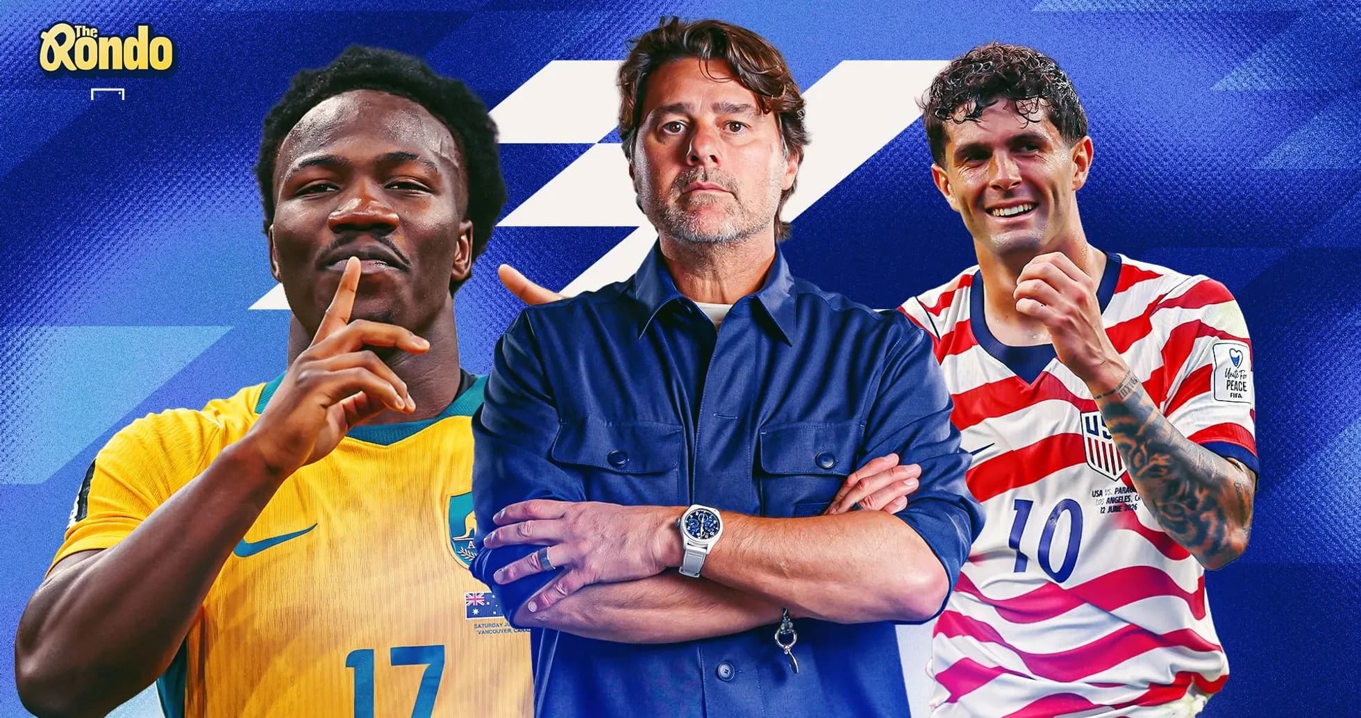 Three soccer players and a coach posing together