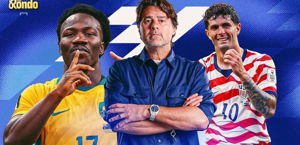 Three soccer players and a coach posing together