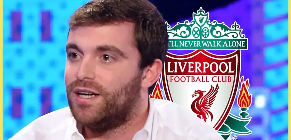 Person speaking with Liverpool FC logo in background