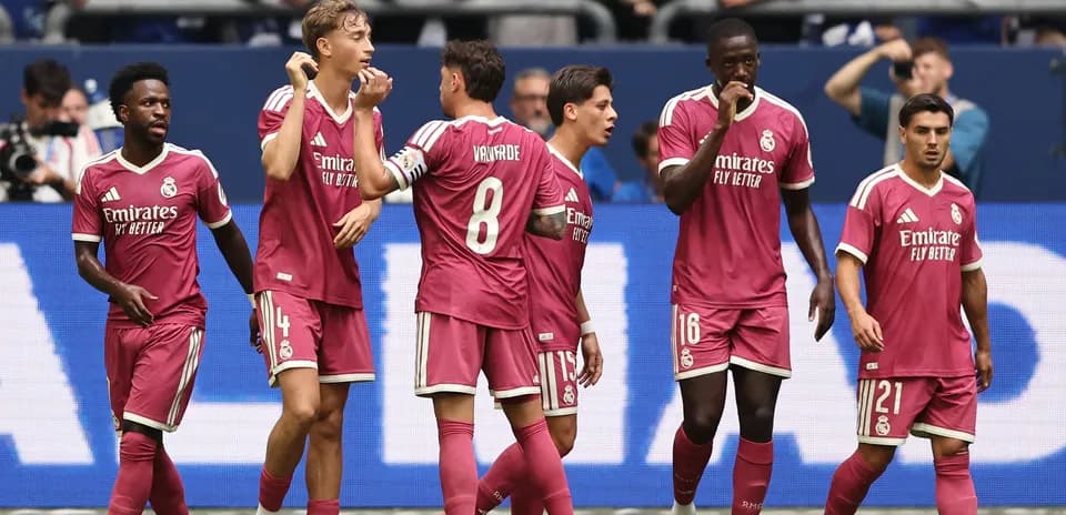 Real Madrid players celebrating during a match