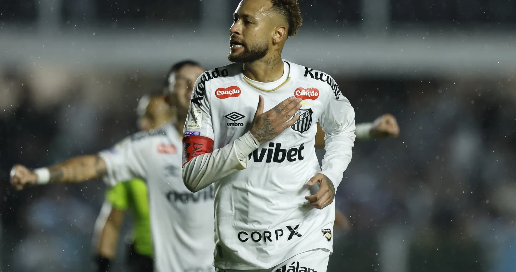 Neymar celebrating after scoring for Santos FC