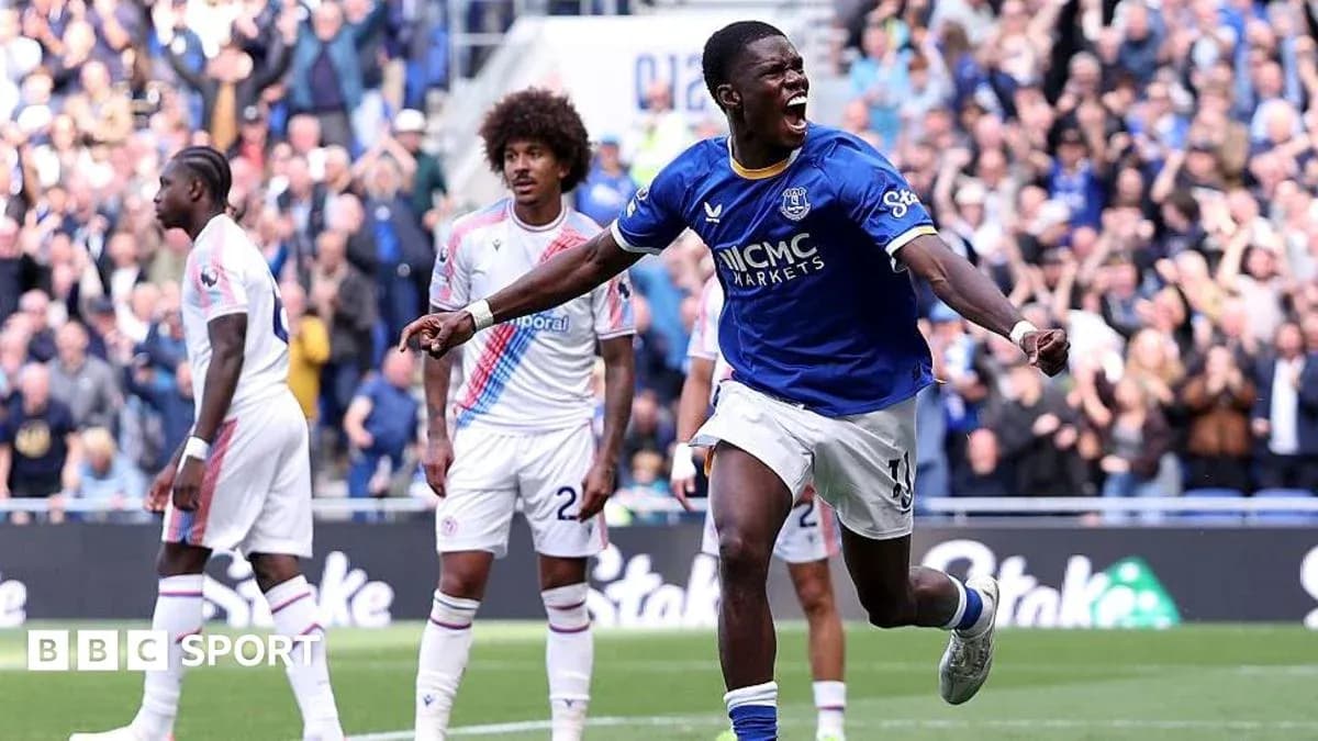 Everton player celebrating goal with fans in background