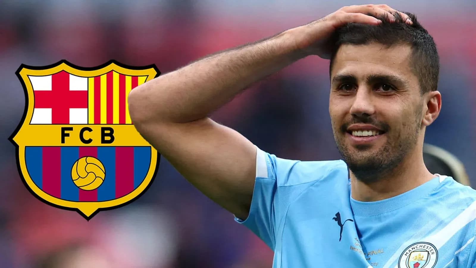 Player with Manchester City jersey and Barcelona logo