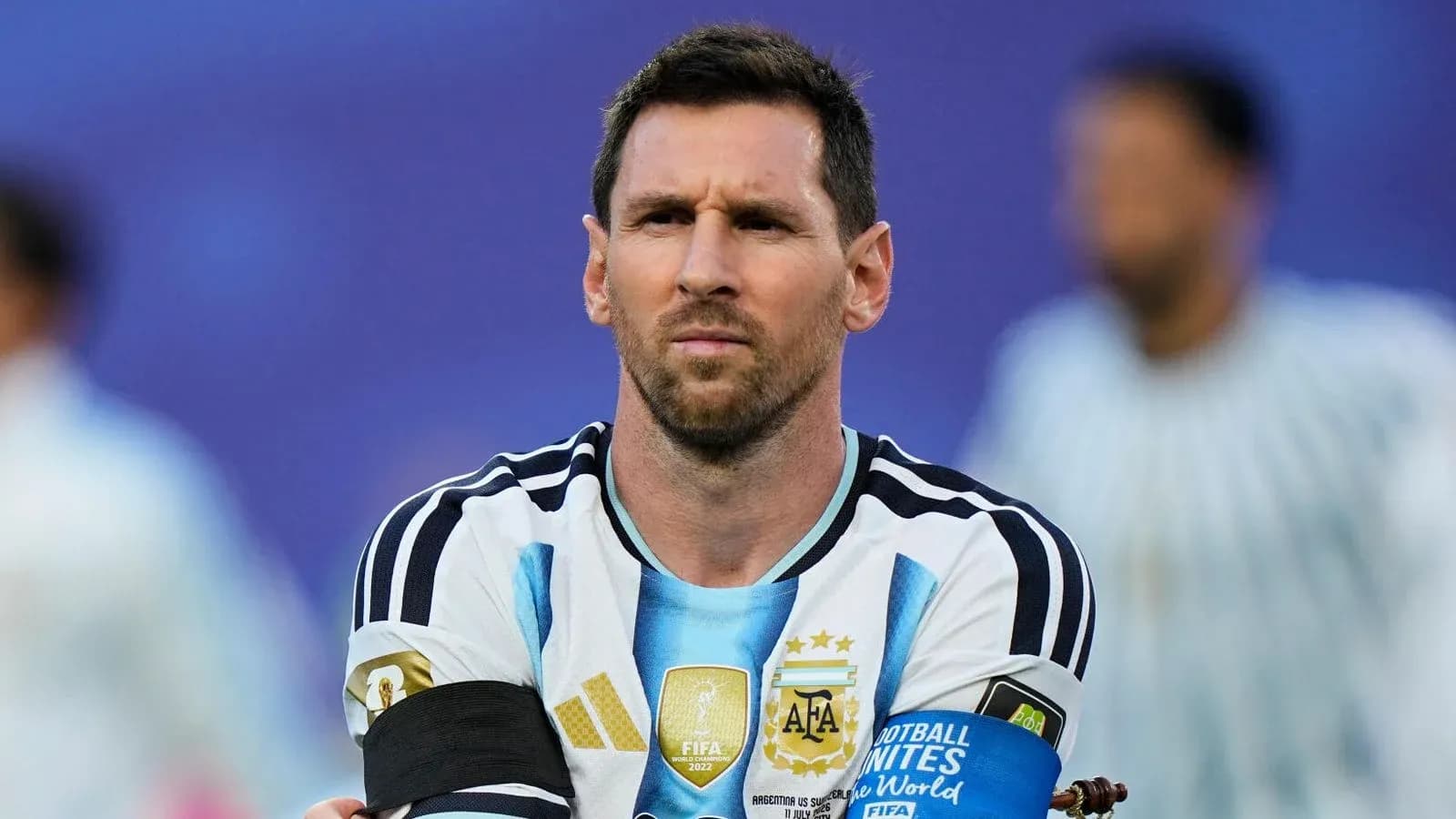 Player wearing Argentina jersey during match preparation