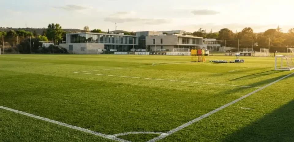 Training ground with cones and soccer balls arranged
